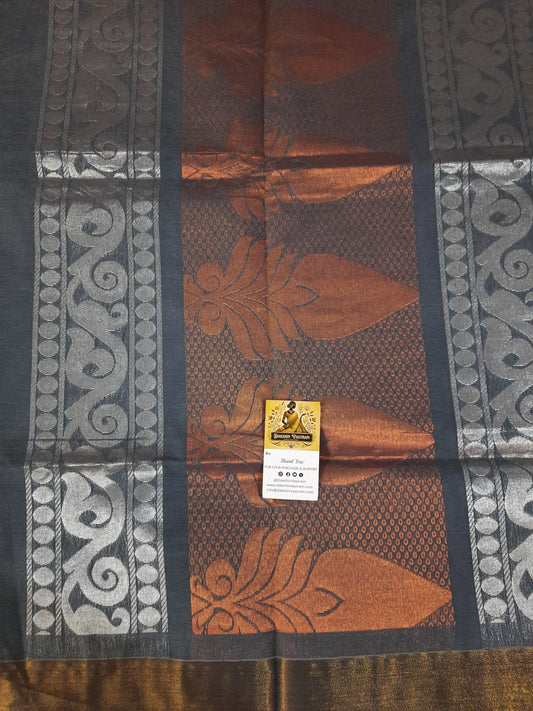 Handloom Copper Zari | Expertly crafted, this Handloom Copper Zari fabric features a luxurious silver color woven with high-quality copper threads