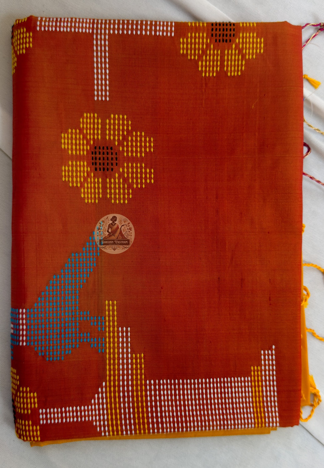 Close-up of creeper scroll butis woven into pallu of Bishnupur Katan Silk Saree Bengal artisan handloom