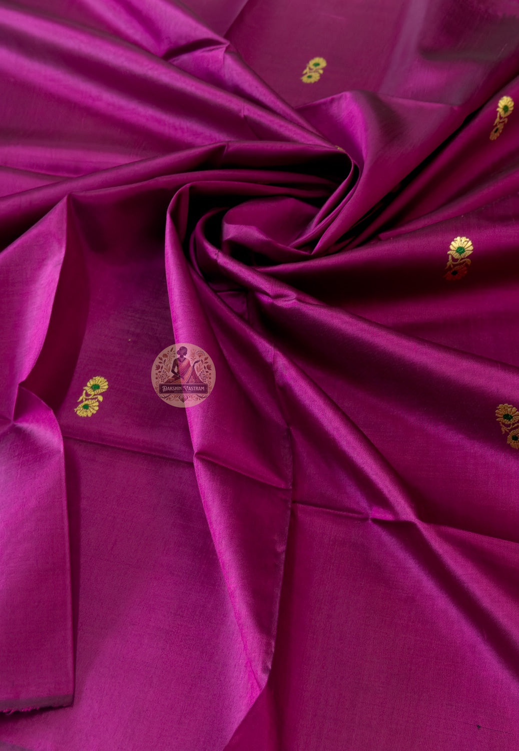 Traditional Bishnupur Baluchari silk unstitched kurti piece in magenta with resham motifs — festive and occasion wear fabric