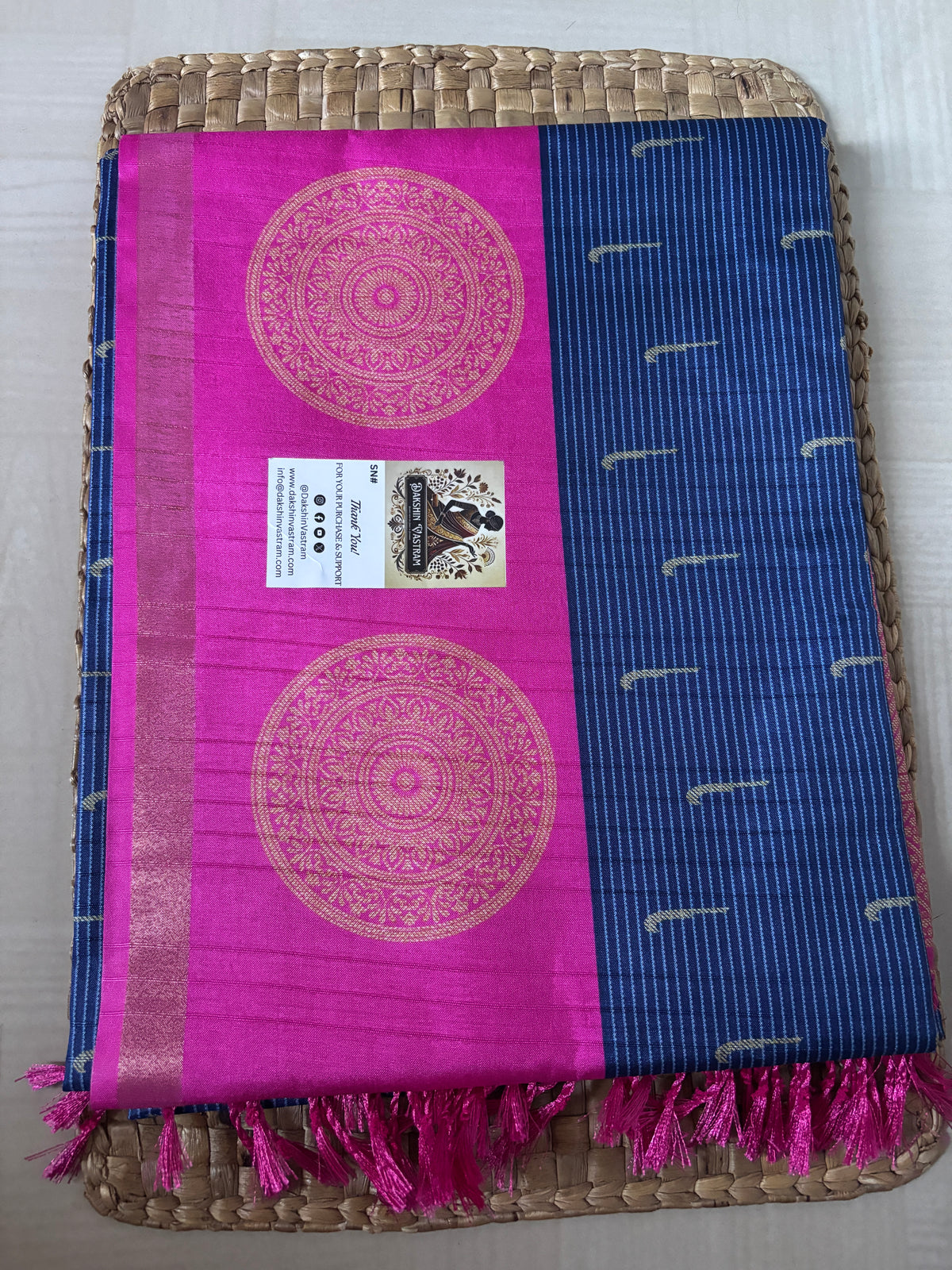 Buy Semi Silk Saree online – Pink & Blue Semi Silk Saree full view