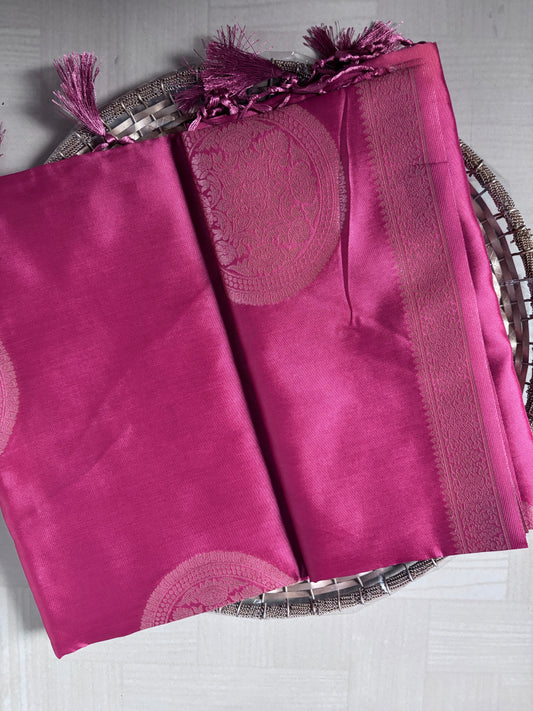 Buy Semi Soft Silk Saree online – Rose Pink Saree side view