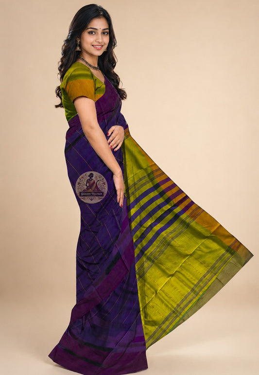 Side view of Bishnupur Katan Silk Saree showing the considered fall and effortless drape, perfect for Durga Puja, Bengali weddings and festive celebrations across India