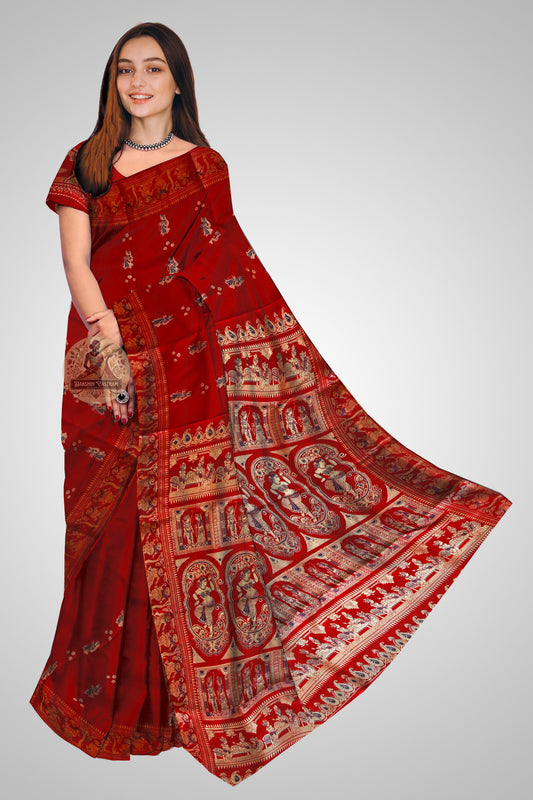 Shop Pure Silk Baluchari Saree – Side view highlighting pleats