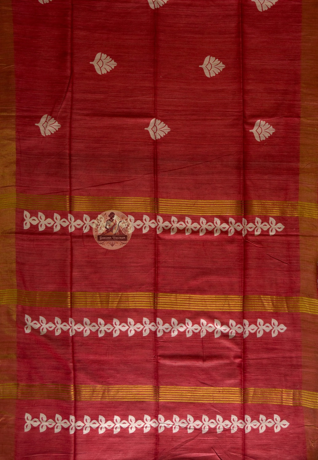 Full view of Ghicha Tussar Silk Saree laid flat showcasing complete handwoven fabric in natural earthy tones, loved across Mumbai, Patna, Ranchi and Bhopal