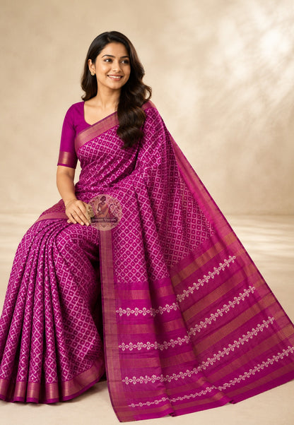 Rear view of Ghicha Tussar Silk Saree displaying handwoven pallu with natural silk texture and unique weave irregularities, artisan-crafted for wedding receptions in Bhopal and Indian festive occasions