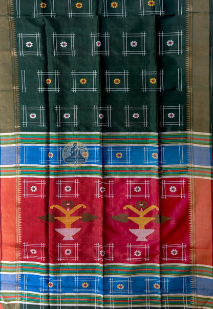 Close-up of Bishnupur Katan silk saree weave showing tightly woven pure silk texture and traditional Bengal buti motifs formed directly in the weave