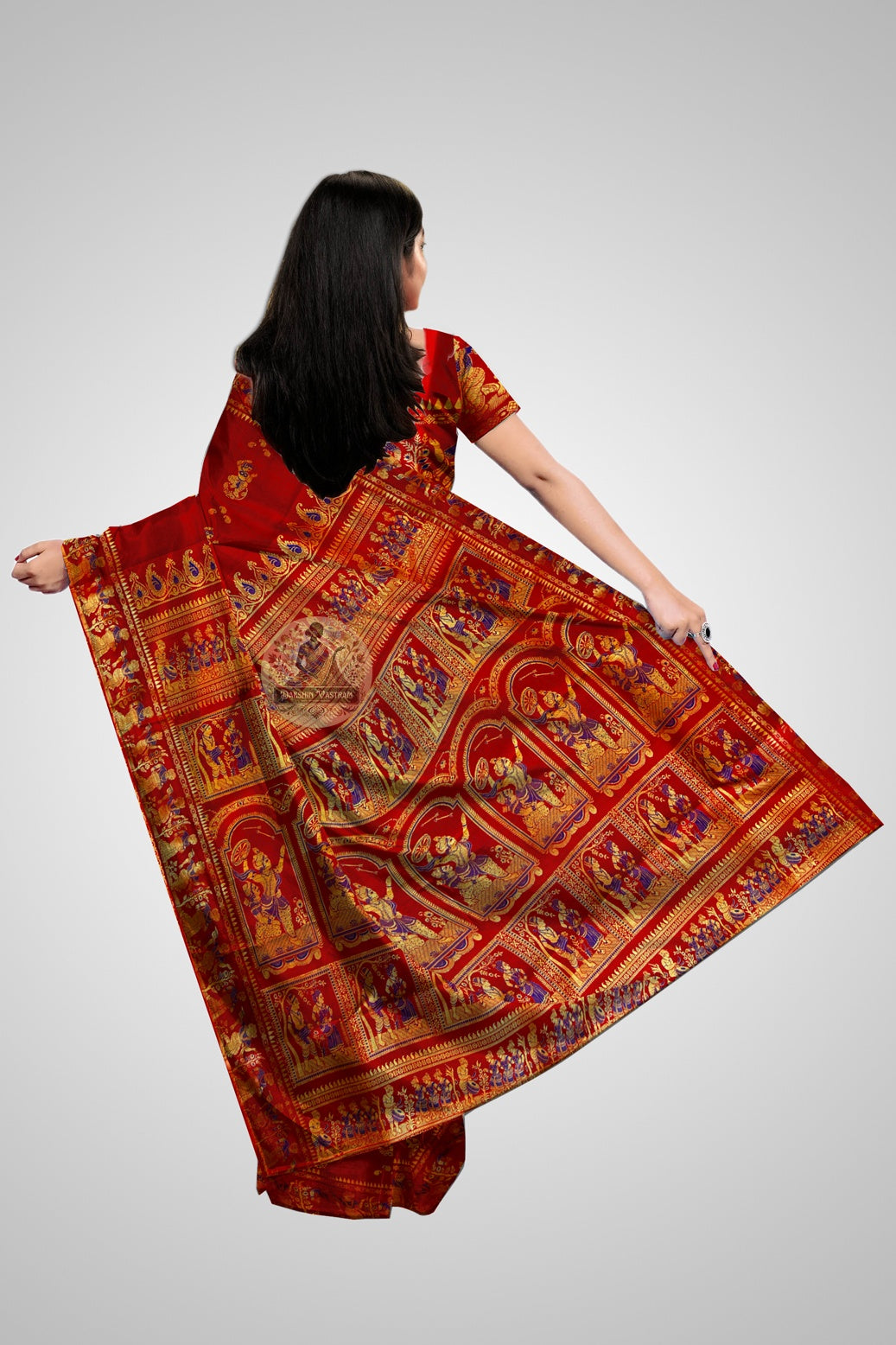 Buy Mulberry Baluchari Saree – Rear drape highlighting silk elegance