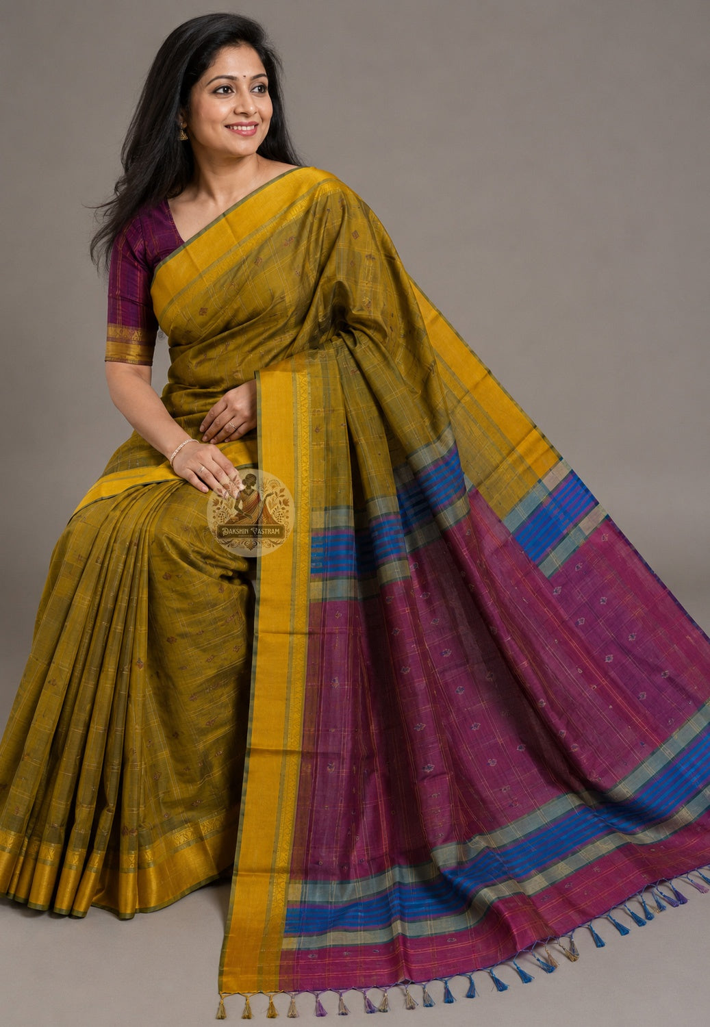 Bishnupur Pure Katan Silk Saree rear view – full drape revealing extraordinary density and luminous colour depth of premium Katan silk, a once-in-a-lifetime heirloom piece