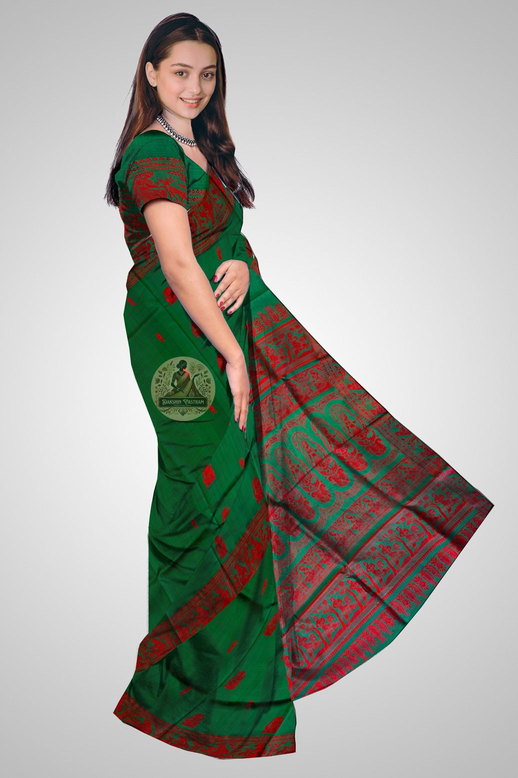 Authentic Bishnupur Baluchari saree in rust orange with hand-woven narrative motifs and uncut zari border