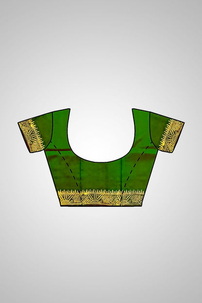 Buy Pure Katan Silk Saree online – Display with matching stitched blouse