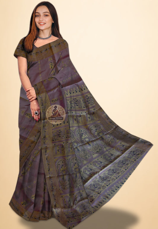 Bengal Baluchari pure silk saree with epic narrative pallu — Dakshin Vastram, UK delivery