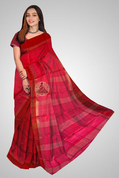 Bishnupur pure silk saree in deep burgundy with traditional woven border – handcrafted heirloom drape, front view