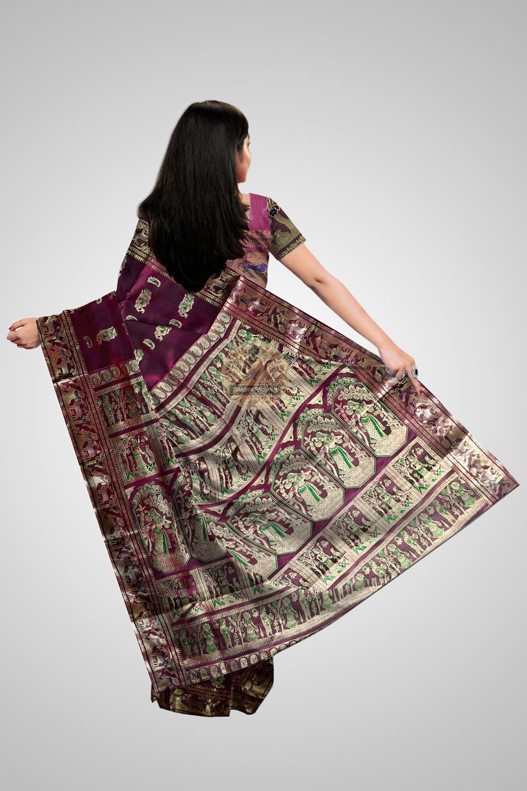 Buy Swarnachari Saree online – Rear view with detailed pallu motif
