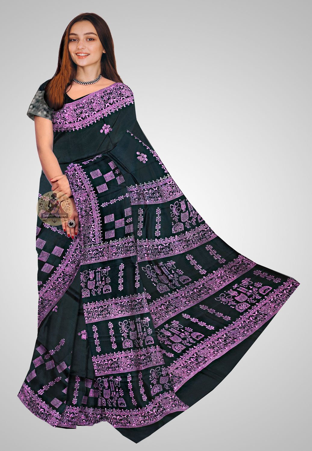 Handwoven Pure Silk Saree – Elegant traditional front profile