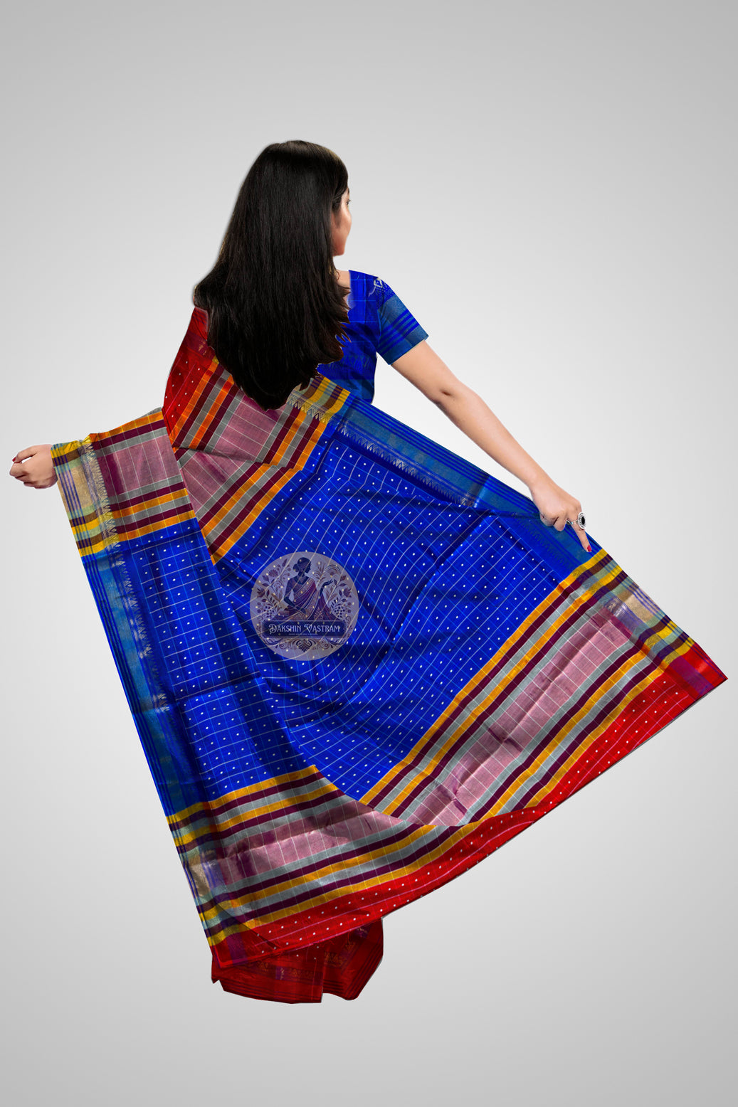 Buy Mulberry Bishnupur Silk Saree – Rear angle with elegant drape