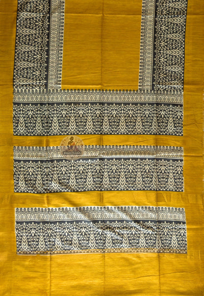 Full view of Ghicha Tussar Silk Saree laid flat showcasing complete handwoven fabric with natural raw silk finish, a timeless heirloom saree for Lohri, Sankranti and Indian weddings