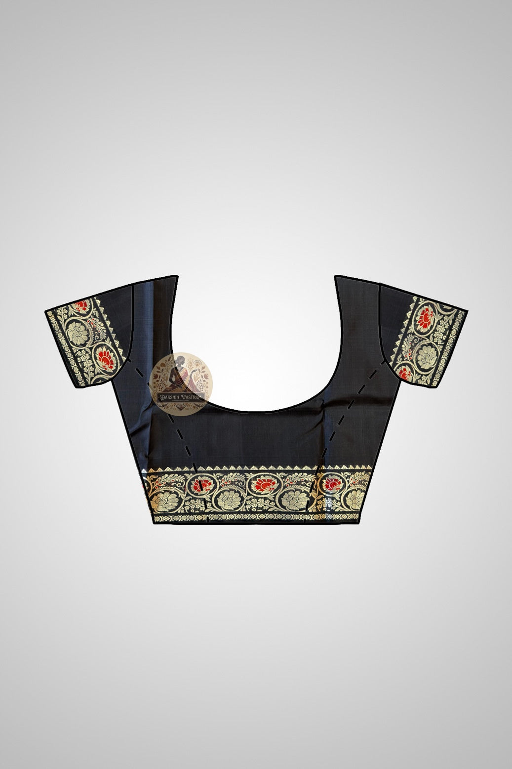 Matching blouse piece of premium Bishnupur Baluchari Silk Saree in pure luminous silk with finest handwoven Baluchari border motifs, included with the saree