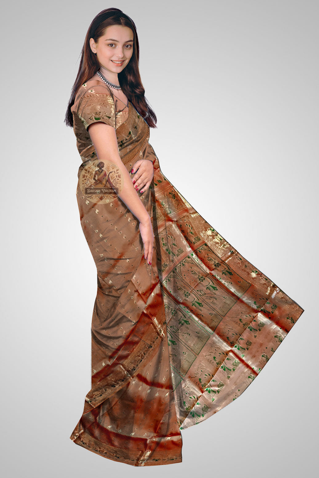 Shop Swarnachari Saree online – Side profile showing zari motifs