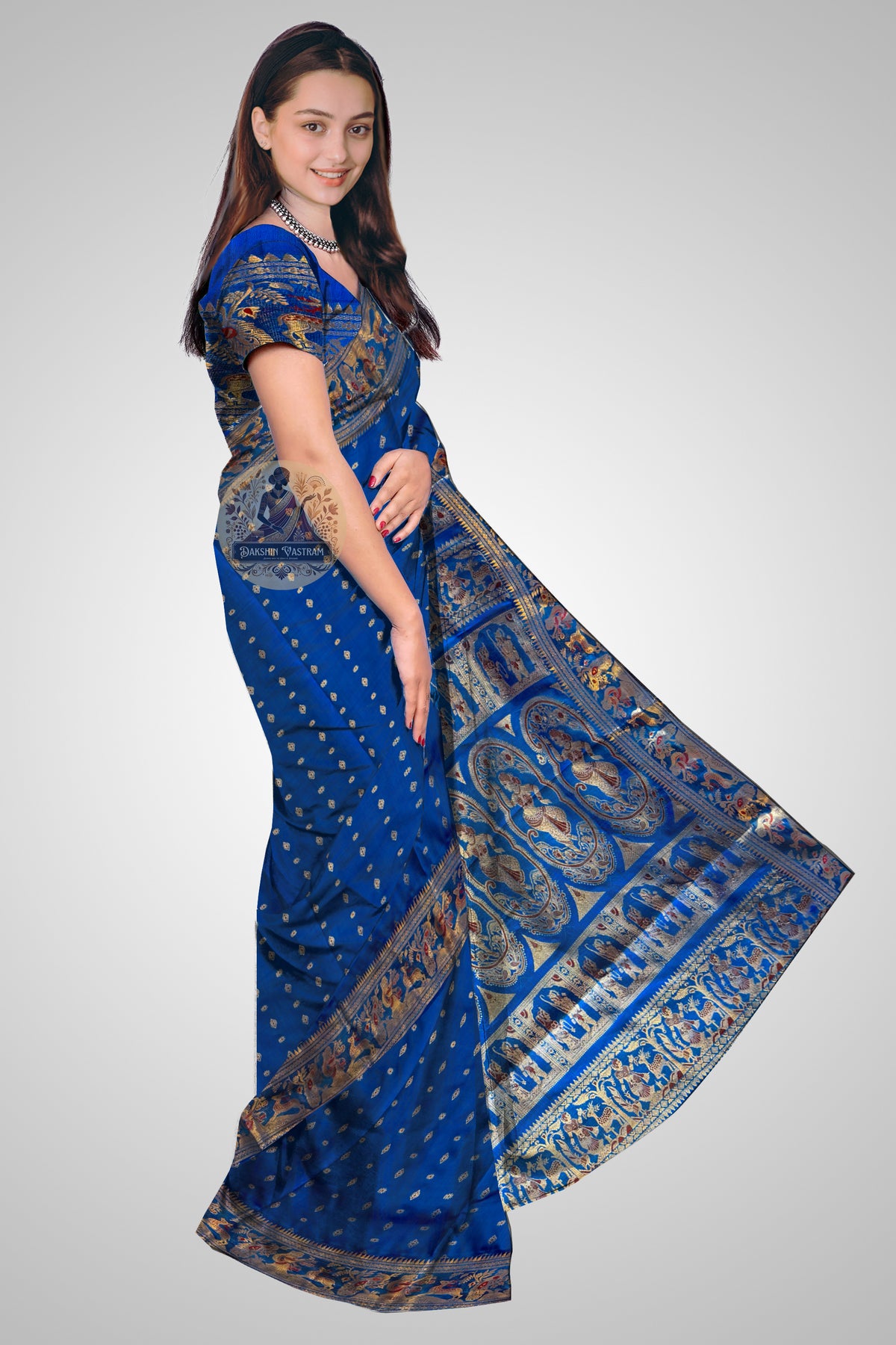 Buy Mulberry Silk Swarnachari Saree – Rear view with grand pallu design
