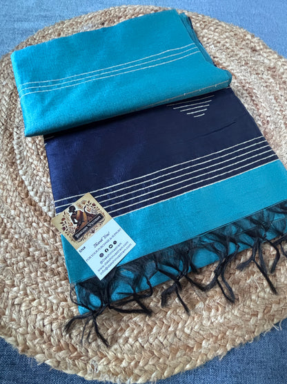 Buy semi raw silk saree India – Saree with blouse piece view