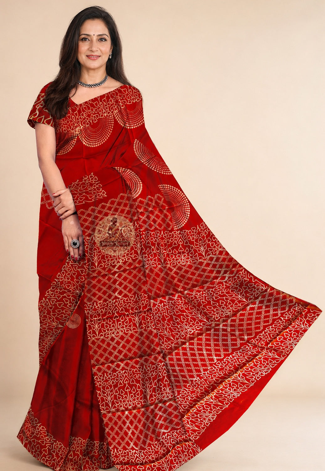Bishnupur Silk Block Print Saree front view – handcrafted Bengal heritage silk saree for Diwali celebrations in San Antonio and cultural events in Raleigh | Dakshin Vastram