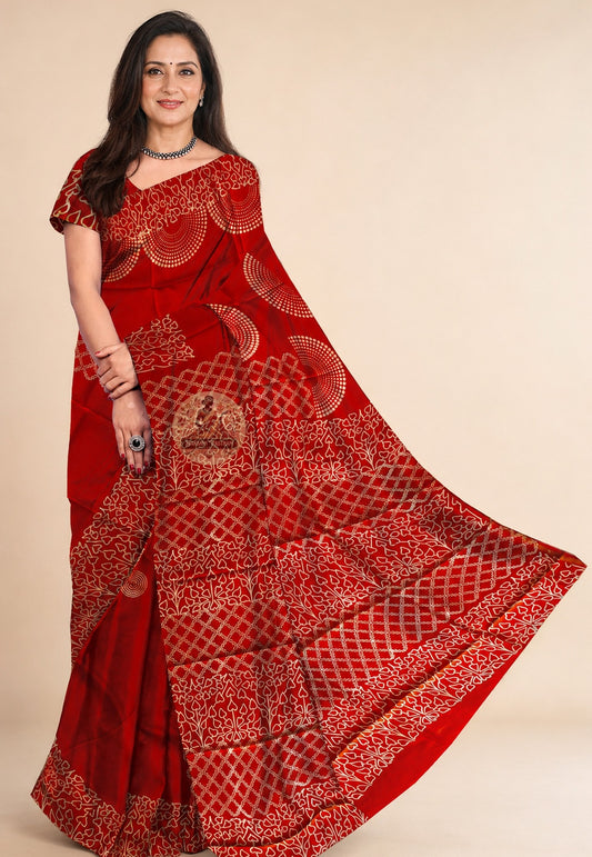 Bishnupur Silk Block Print Saree front view – handcrafted Bengal heritage silk saree for Diwali celebrations in San Antonio and cultural events in Raleigh | Dakshin Vastram