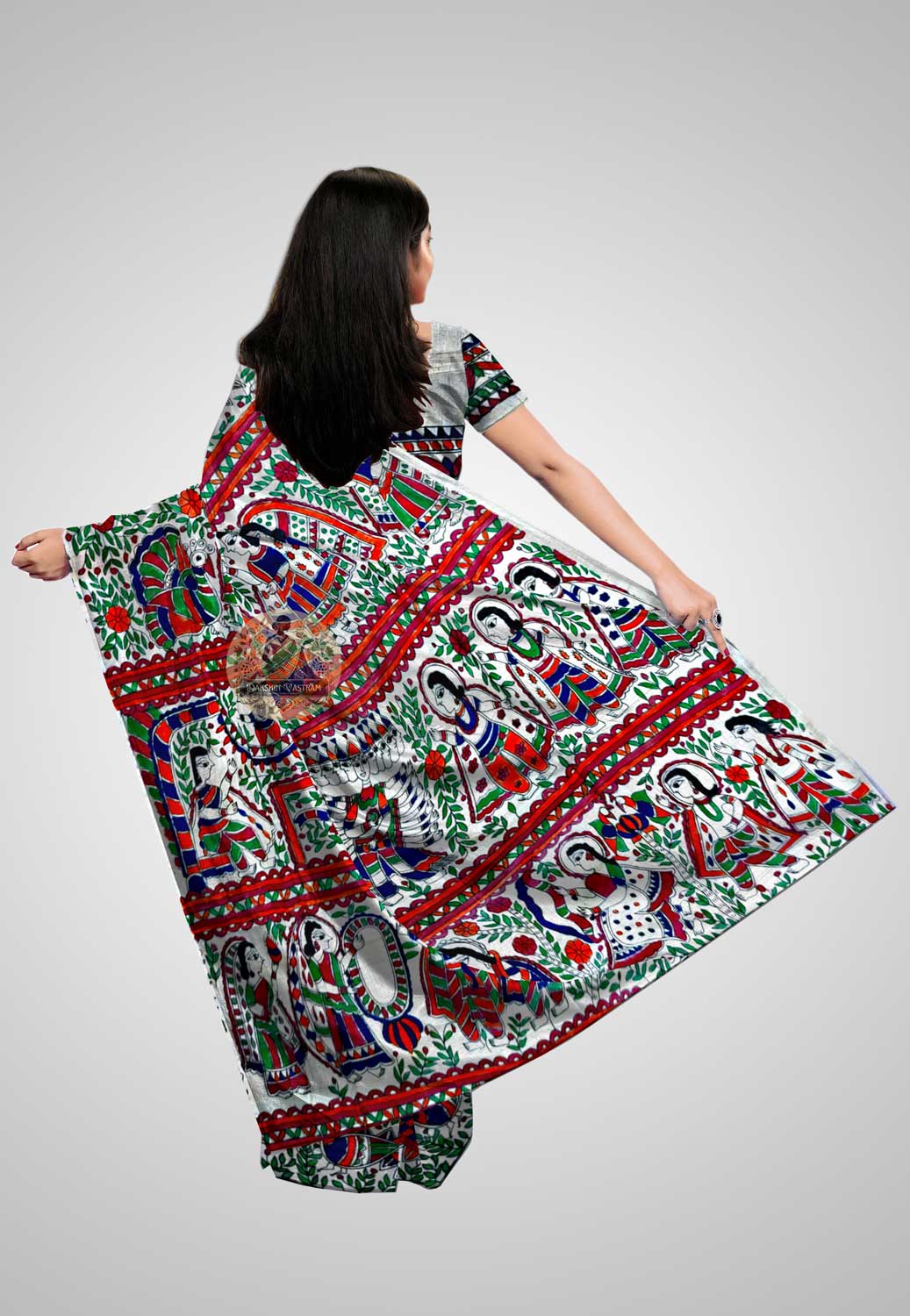 Discover Indian Tussar Sarees – Rear angle highlighting pallu design