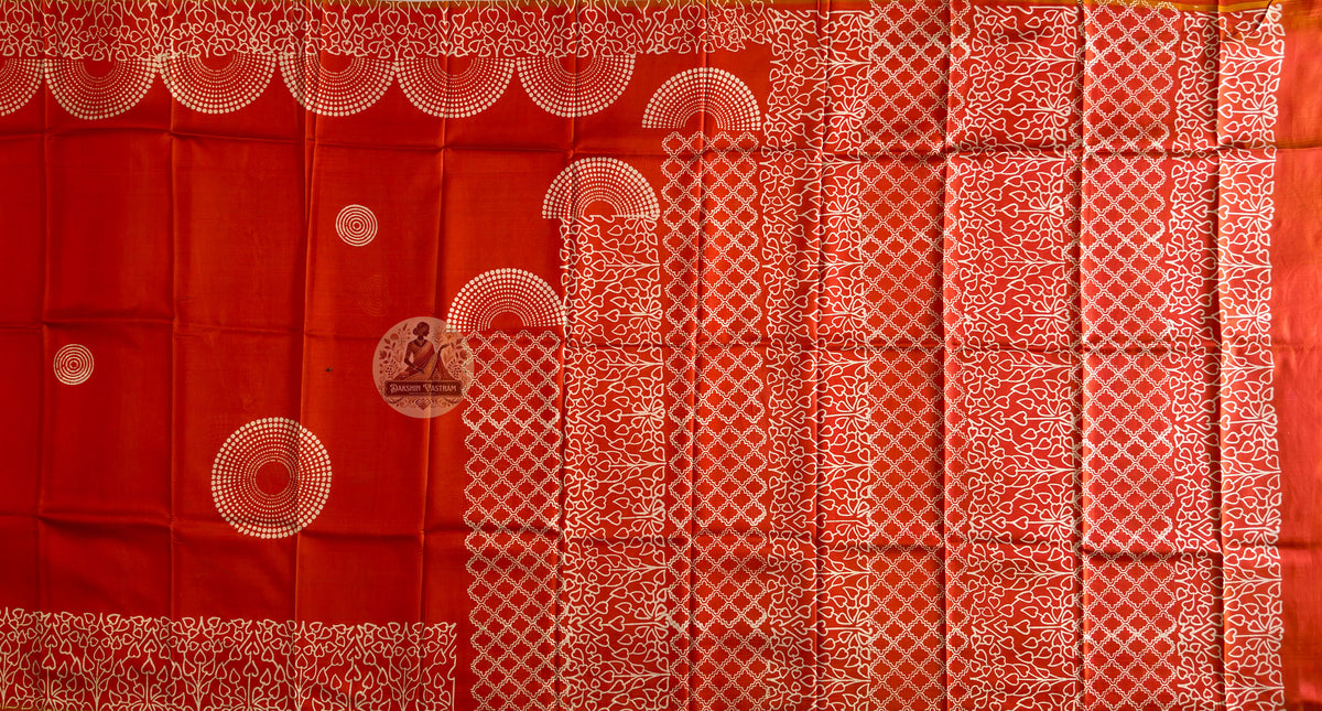 Bishnupur Silk Block Print Saree full view – authentic two-worlds heritage silk saree for Indian women in San Antonio, Sacramento, Cincinnati and Raleigh, ships worldwide