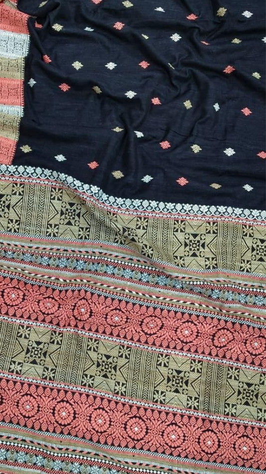 Handloom Eri Silk Saree from Assam in full drape, soft matte finish, natural hand-spun silk texture, Dakshin Vastram