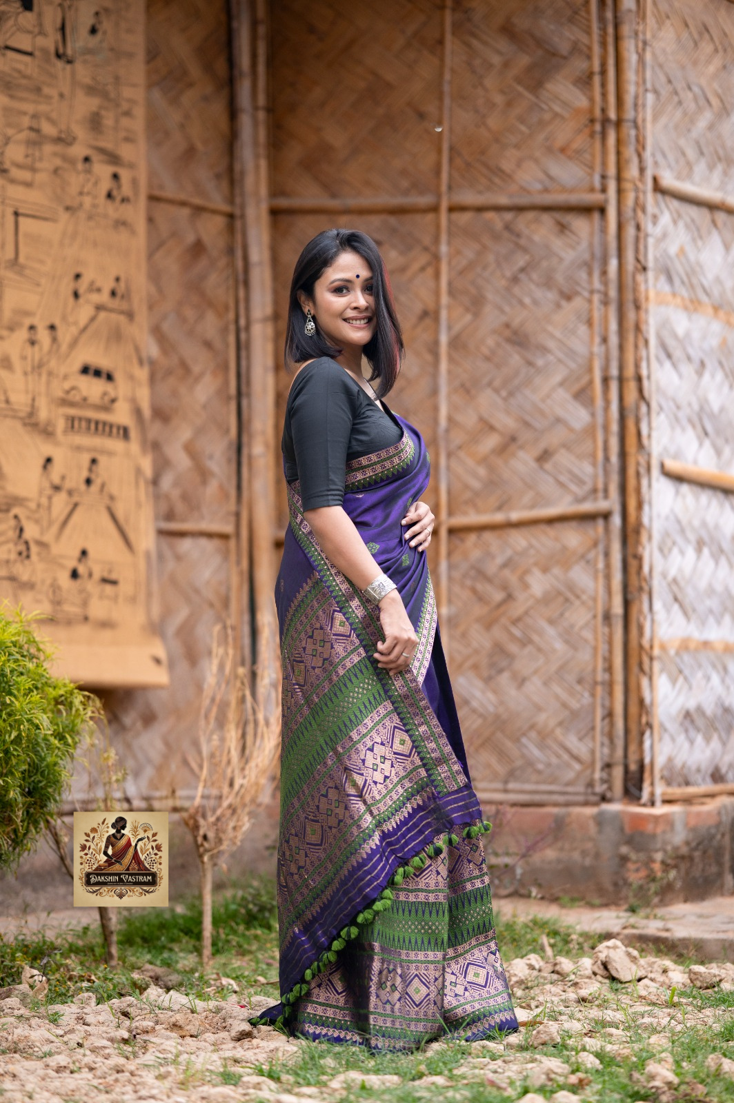 Traditional Assamese Mekhela Chador in handwoven silk – two-piece Bihu dress by Dakshin Vastram UK