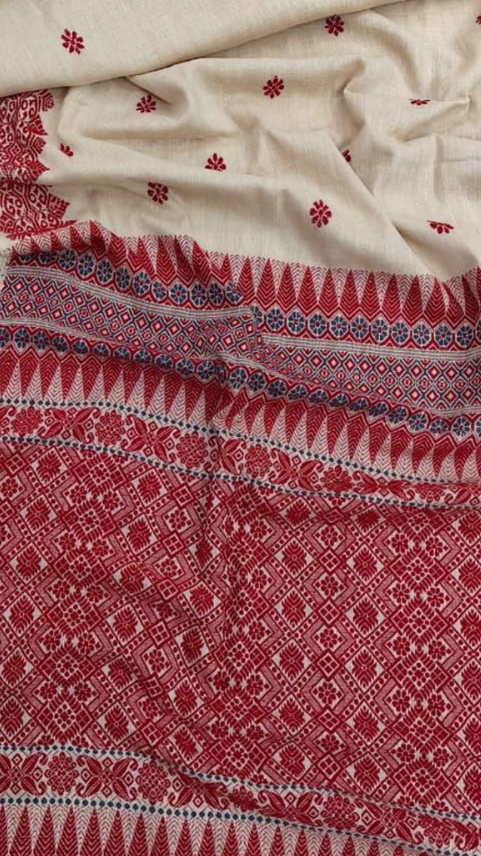 Handwoven Eri Silk Saree from Assam in effortless full drape, soft hand-spun silk for everyday and festive wear, Dakshin Vastram