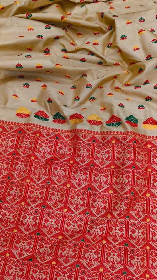 Buy Muga Silk Saree online – front view of tussar silk saree