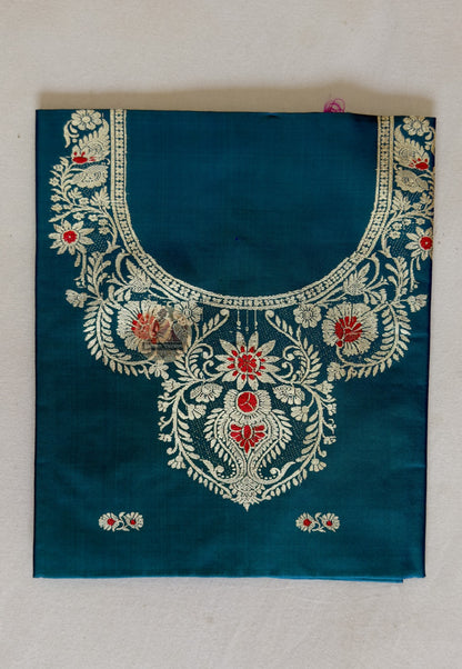Peacock Green Baluchari Silk kurti fabric in premium heritage packaging – gift-ready Indian handloom textile from Dakshin Vastram
