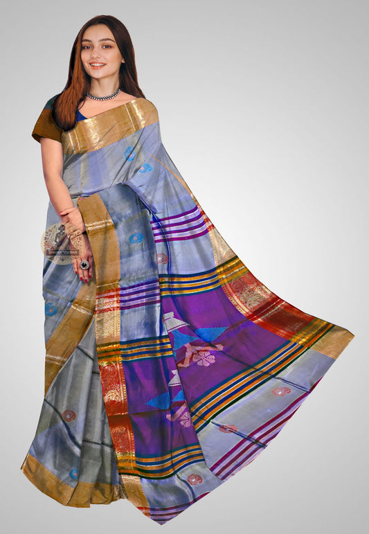 Explore Authentic Pure Silk Saree – Front view showing weave texture