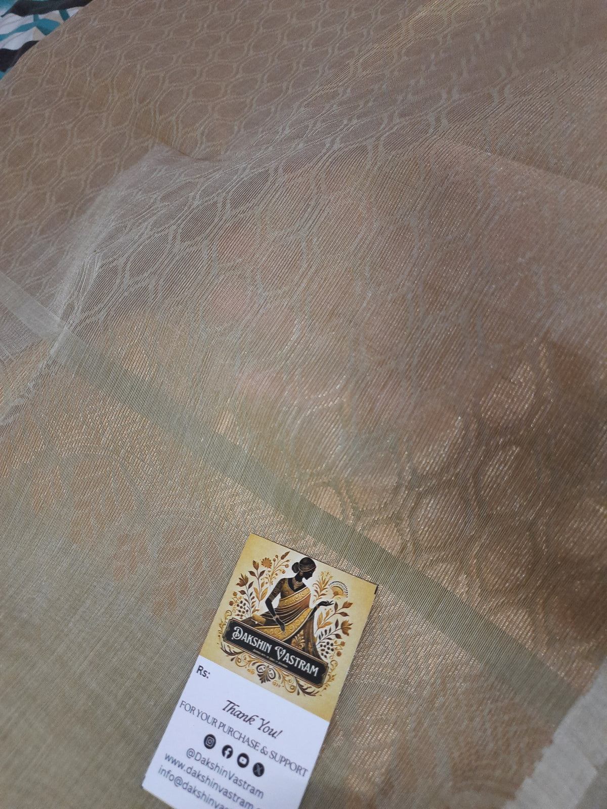 Rear view of Handloom Copper Zari showing fine details and eco-friendly design