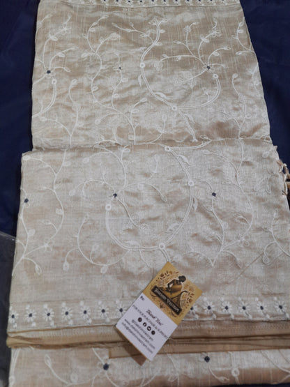 Tussar Embroidery Saree | Experience the luxurious and sustainable benefits of this Tussar Embroidery Saree