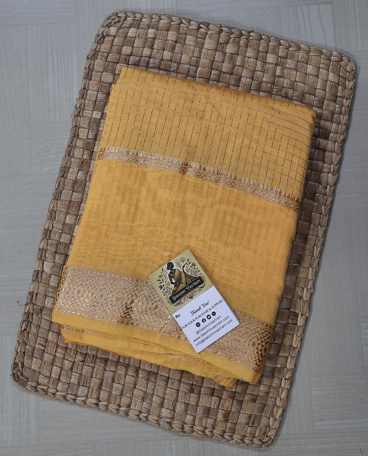 Front side view of Tussar Silk Saree with elegant drape and soft texture