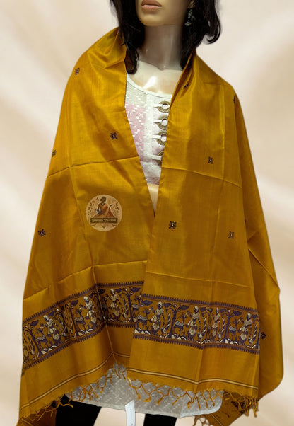 Baluchari pure silk stole styled as a contemporary Indian fashion wrap – handloom Bengal weave by Dakshin Vastram UK