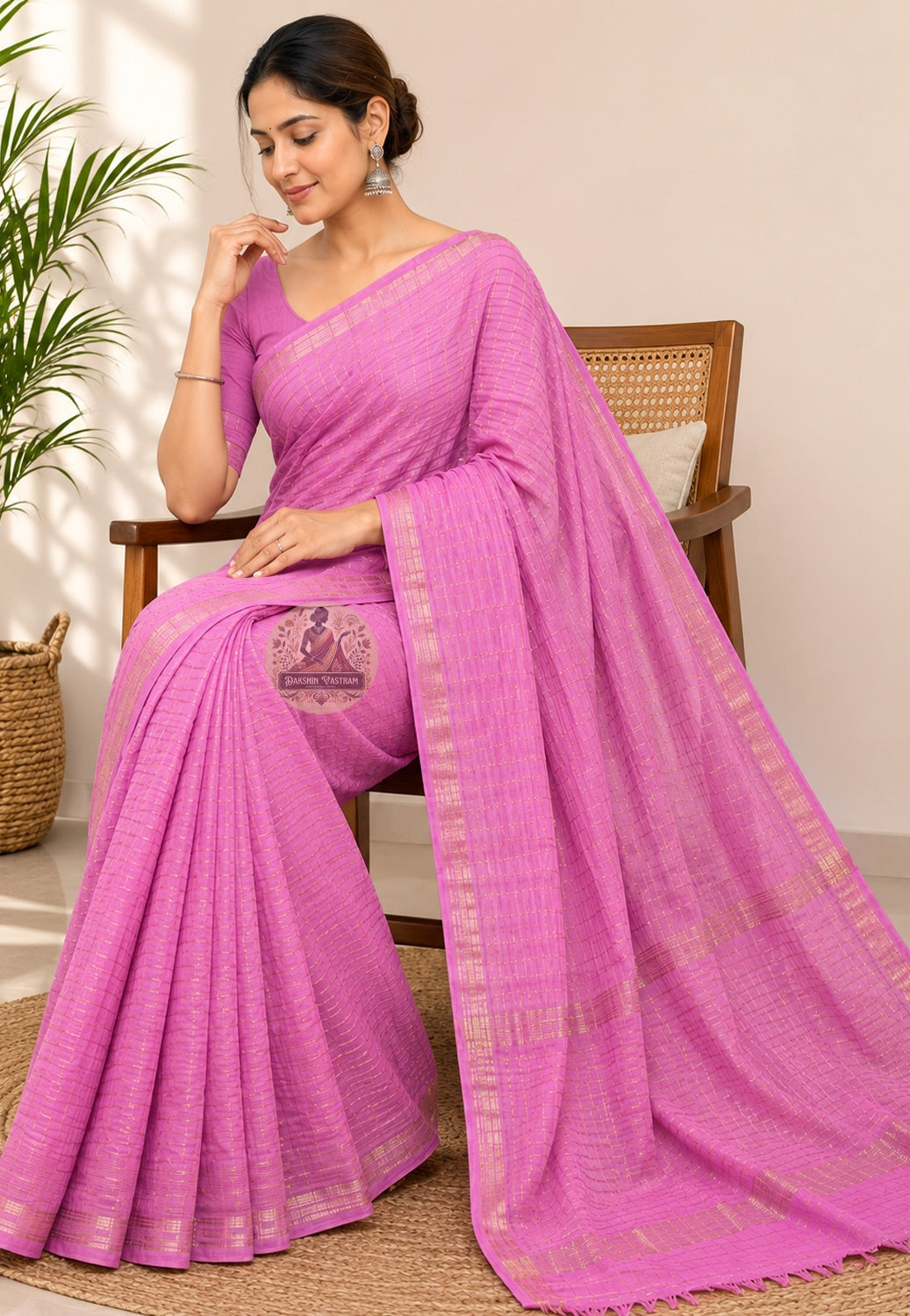 Rear view of pure cotton handloom saree highlighting the pallu and woven border from the Durga Puja 2026 new arrivals collection
