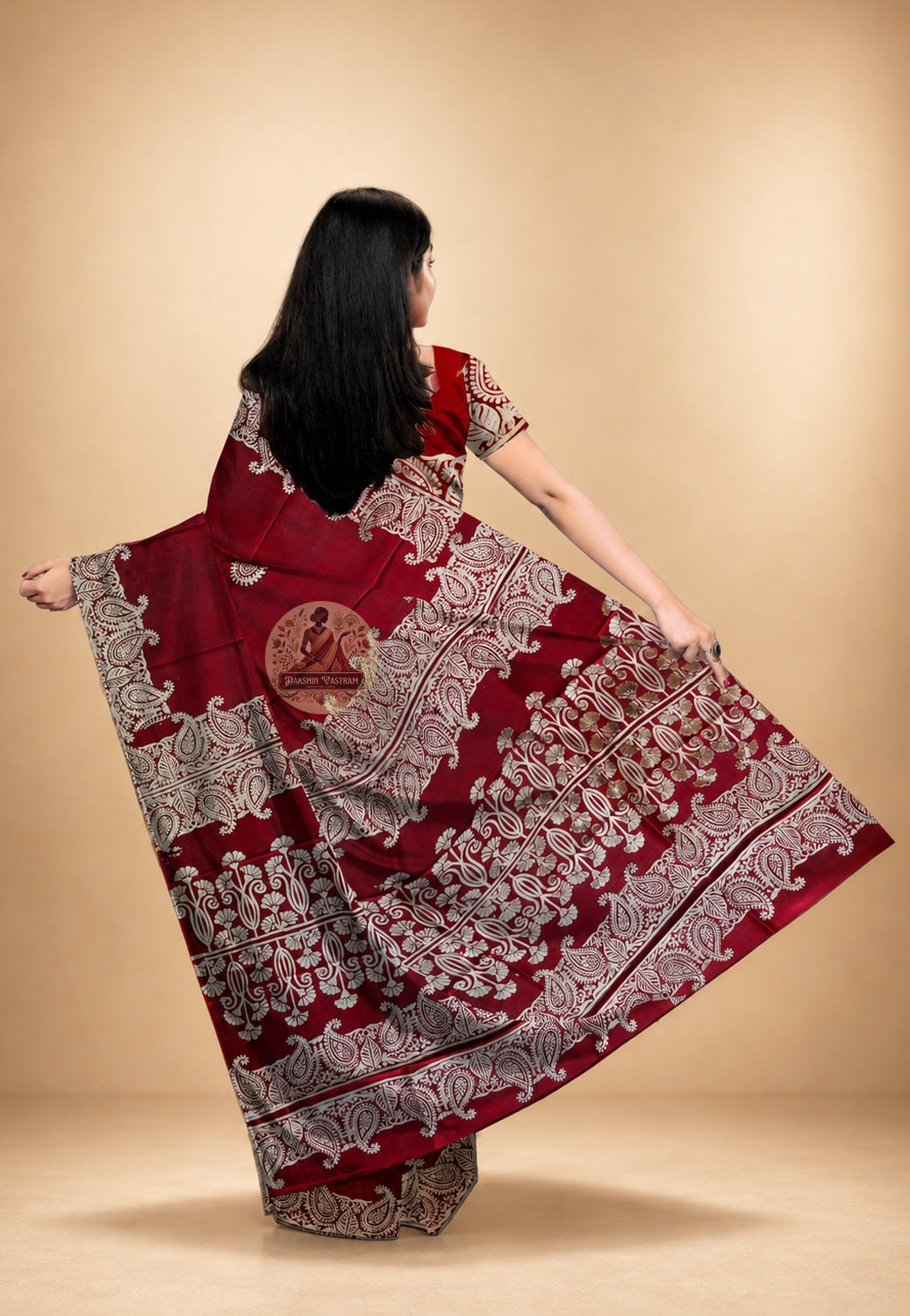 Bishnupur Silk Block Print Saree – Handcrafted Art in Every Fold