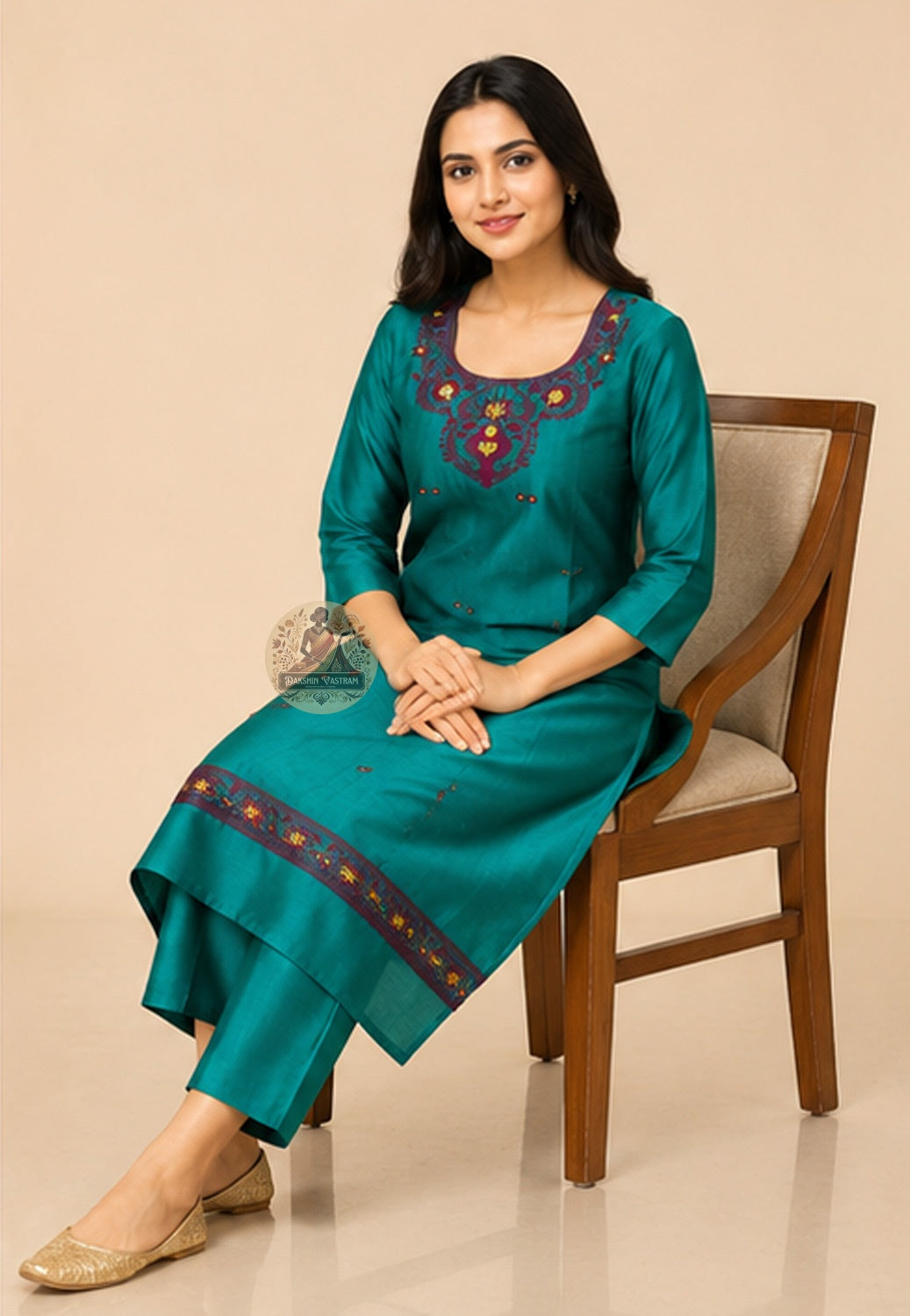 Unstitched Baluchari silk kurti fabric in rich green shade with heritage woven border – ships to London Birmingham Leicester