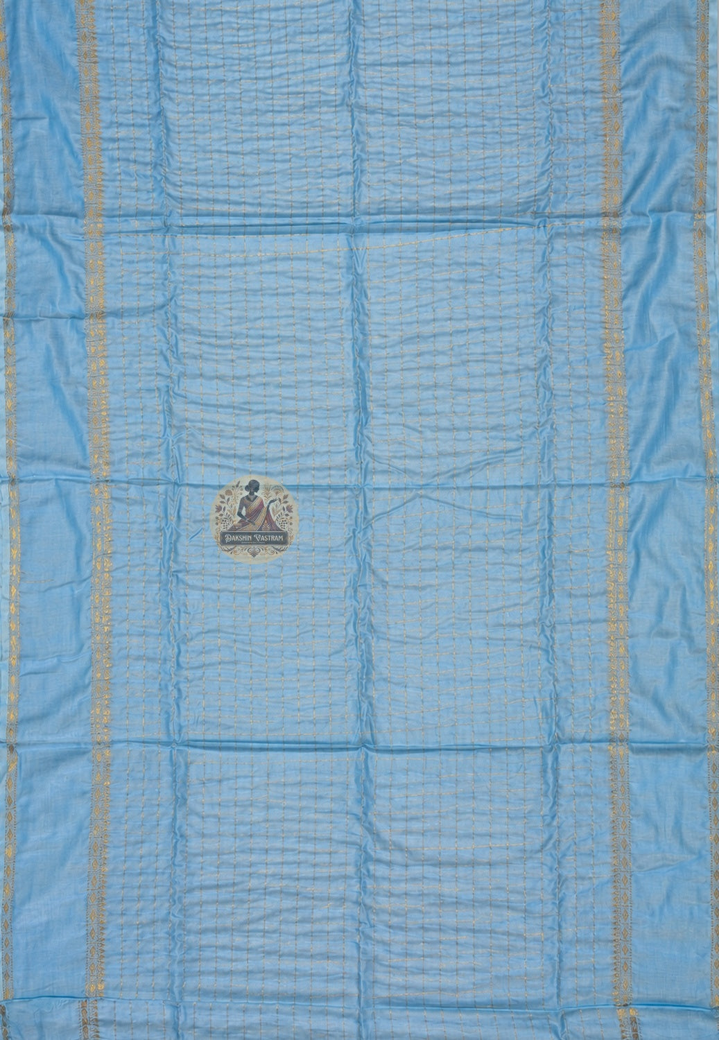 Rear view of pure cotton zari saree highlighting the pallu with zari detailing and traditional handloom finish