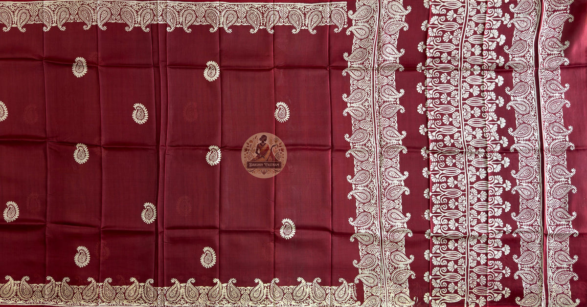 Bishnupur Silk Block Print Saree – Handcrafted Art in Every Fold