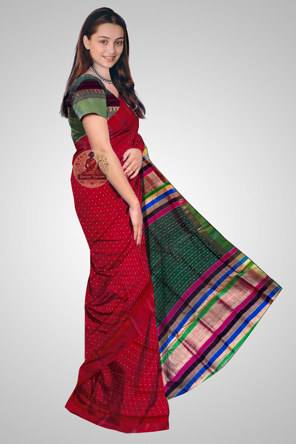 Shop Bishnupur Silk Saree online – Side view showing Bindu Booti motifs