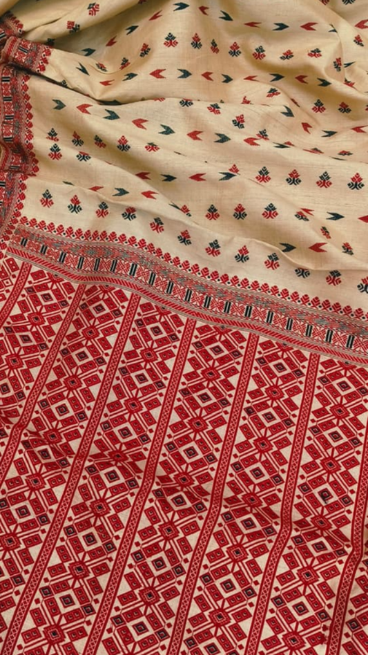 Shop Muga Tussar Silk Saree online – side drape showing textured silk