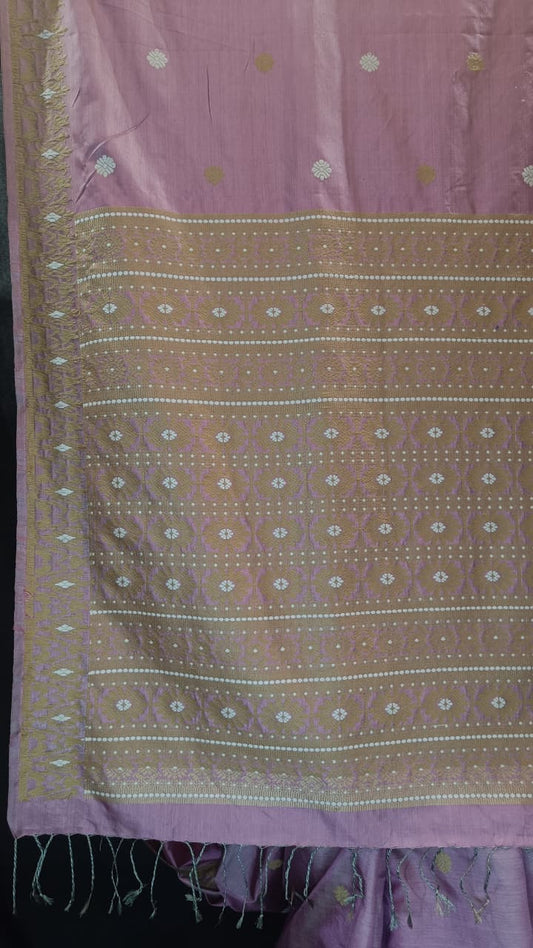 Shop Assam Silk Saree online – Side view showing Mulberry stitched border