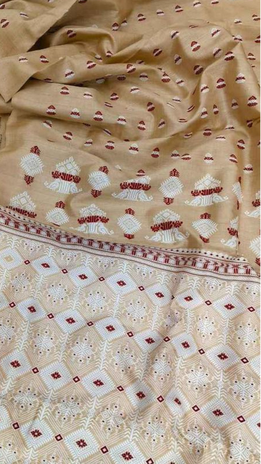 Shop Muga Tussar Saree online – side drape showing textured silk