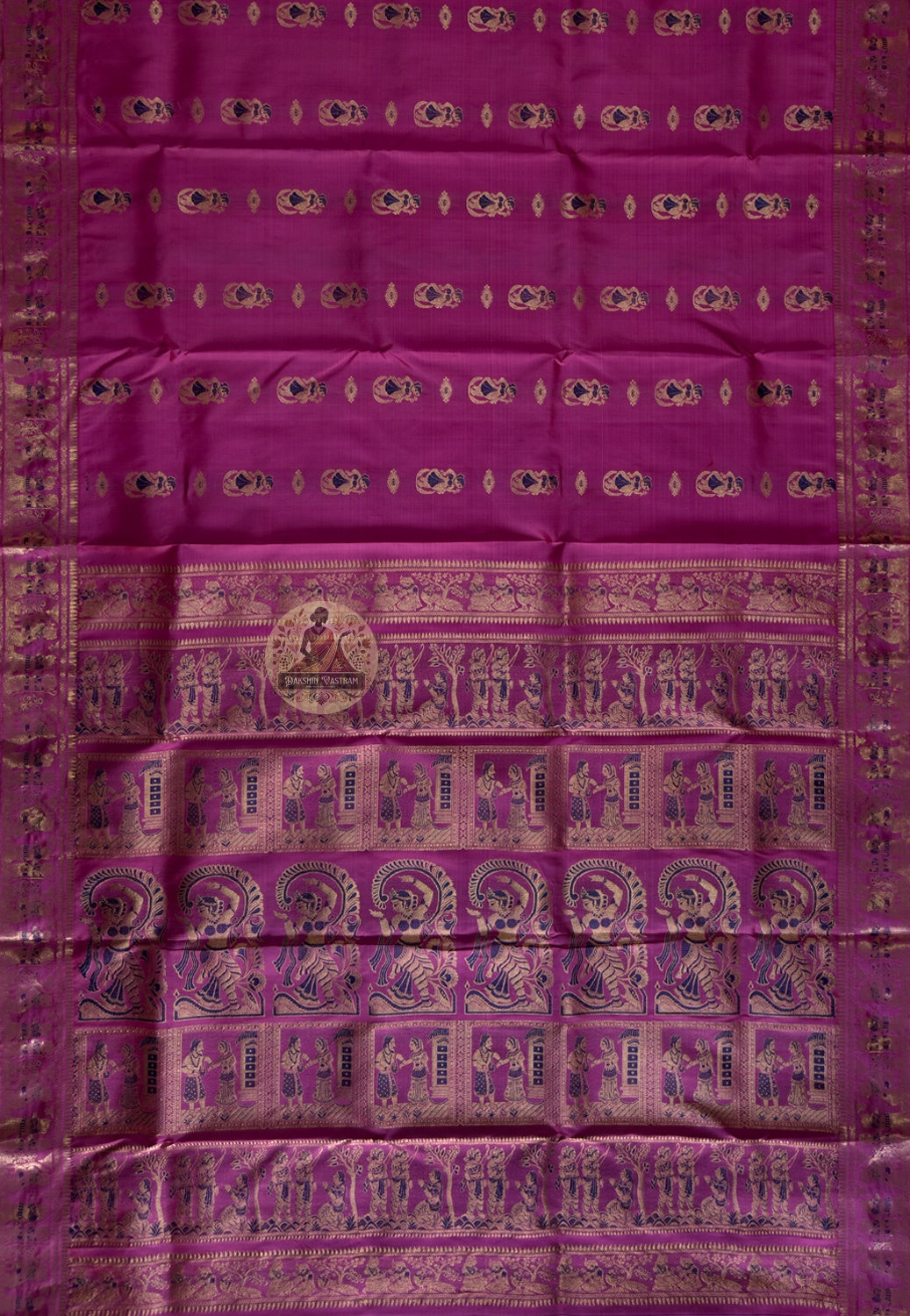 Handloom Swarnachari pure silk saree with golden zari motifs 