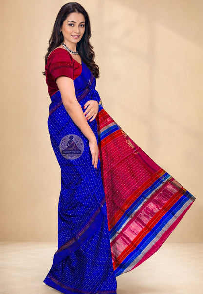 Bishnupur Silk Bindu Buti Saree side view – fluid pure silk drape with subtle woven Bindu Buti pattern, ideal for Indian weddings and festive occasions in Salt Lake City