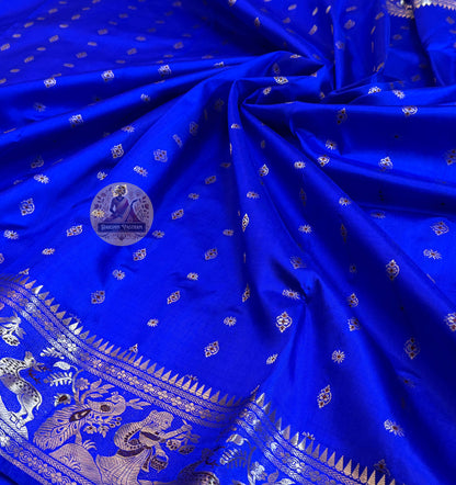 Shop Bengal Silk Saree online – Flat-lay with temple motif designs
